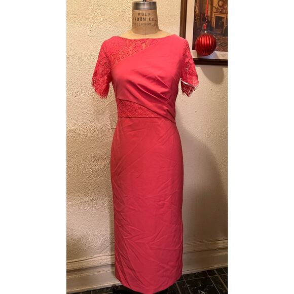JS Collection Lissett Tea Length Lace Contrast Dress NWT Size 4 - Picture 3 of 13